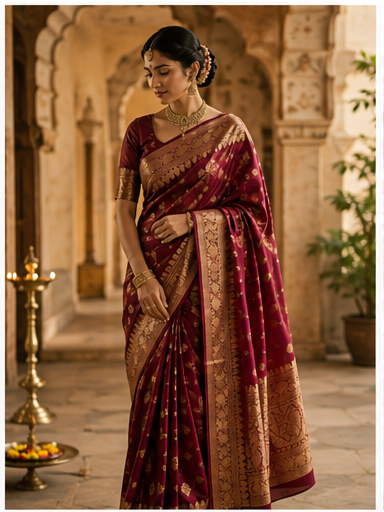HERYTALE Luxury Burgundy Saree