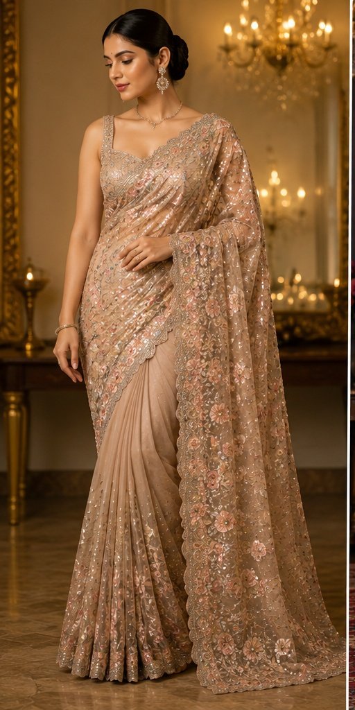 Designer Champagne Saree