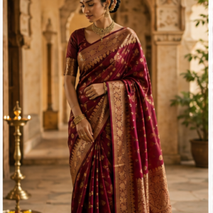 Herytale Luxury burgundy saree