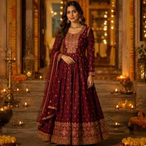 Herytale Royal Burgundy Ethnic Kurti Anarkali