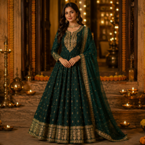 Herytale Emerald Green Embroidered Anarkali