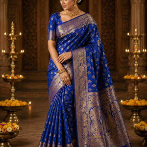 Herytale Royal Azure Blue Silk Saree