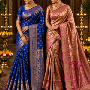Herytale Royal Blue & Blush Pink Silk Saree Combo 2